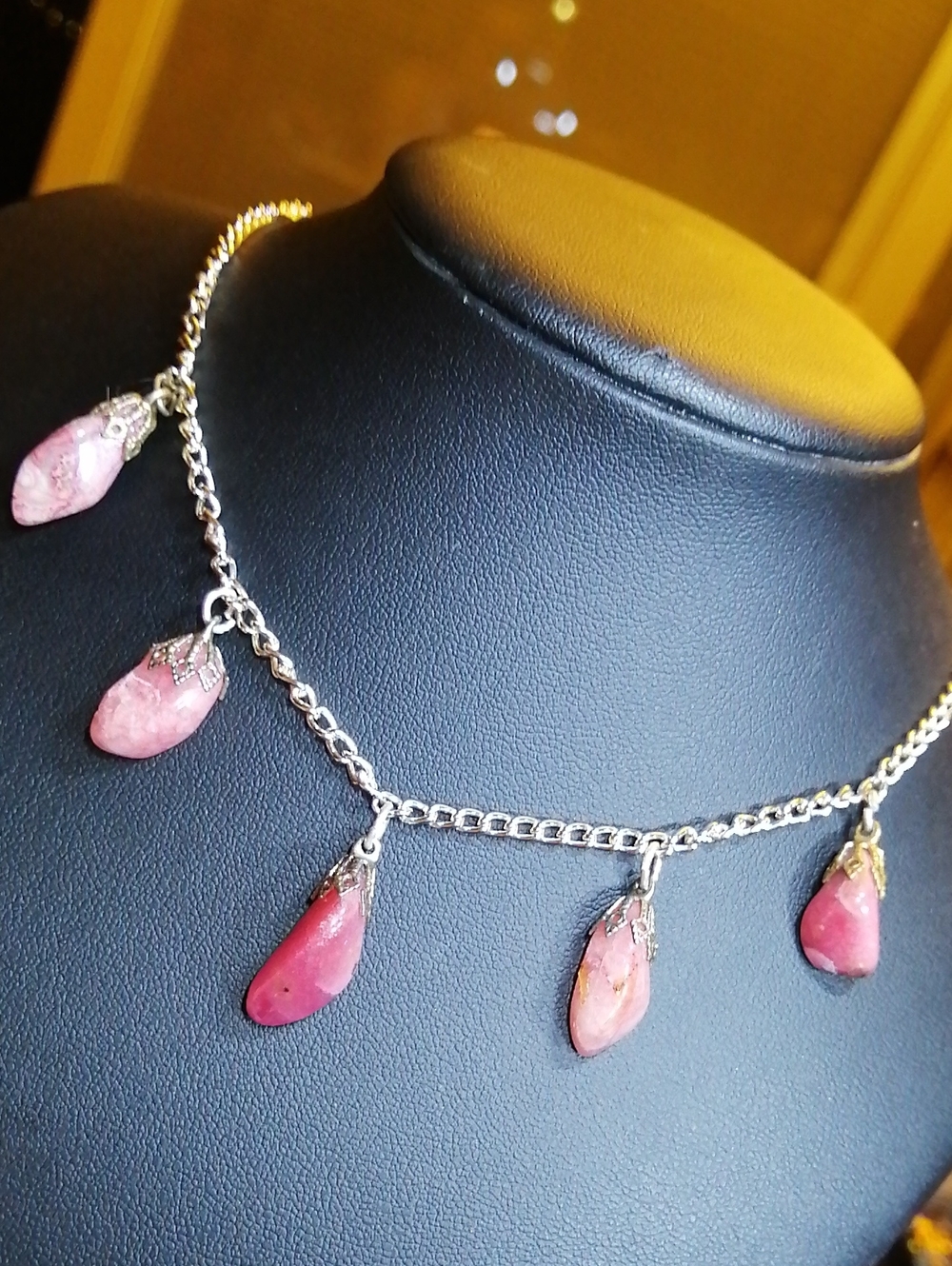 Rhodonite Stones Charms Choker Collar Adjustable Necklace 15"-17" Long